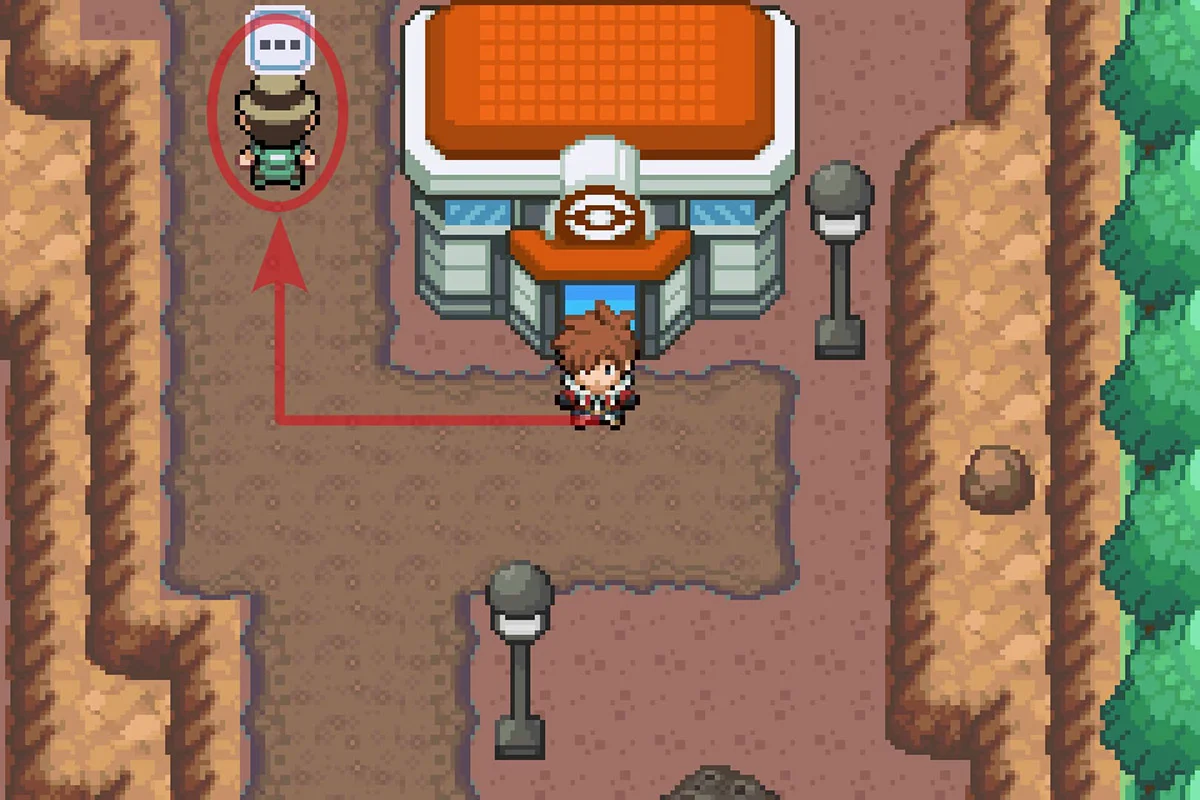 크레이터 타운 포켓몬센터 옆 NPC에게 다가가는 모습. / Pokémon Unbound