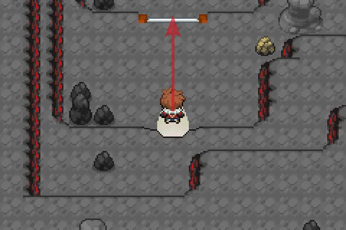 신더 화산 출구 근처에 서 있는 모습. / Pokémon Unbound