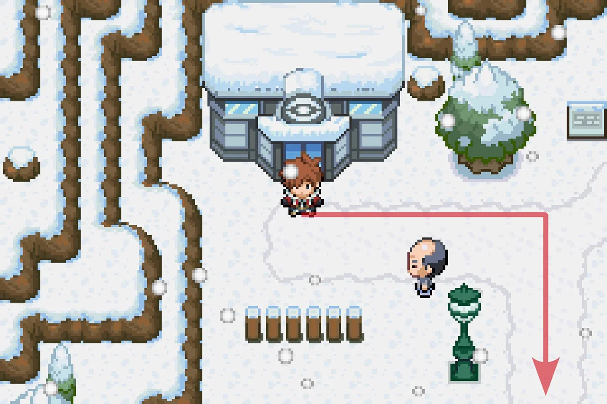 Standing outside of the Bellin Town Pokémon Center. / Pokémon Unbound