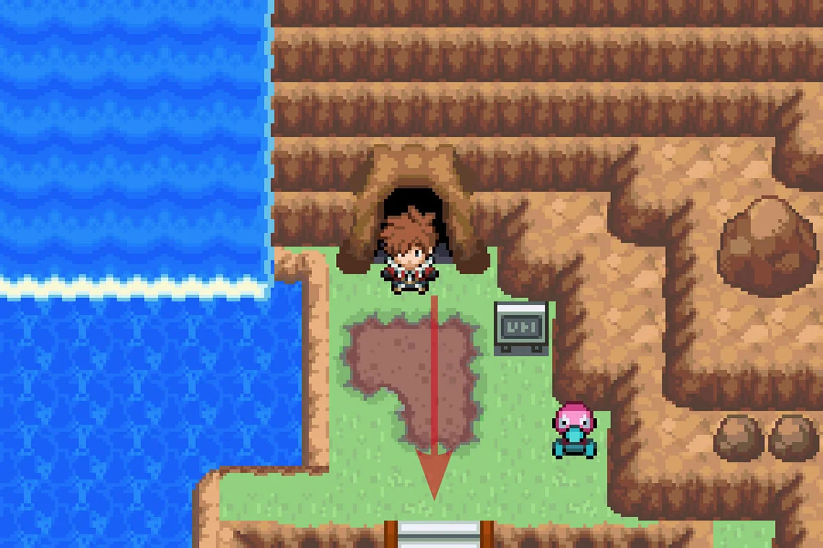 신더 화산 빠른 이동 지점 밖에 서 있는 모습 / 포켓몬 언바운드