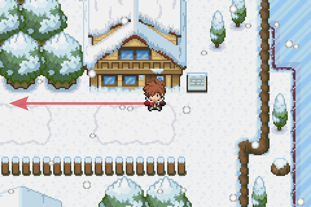 얼어붙은 고도에서 플레이어의 집 밖에 서 있는 모습. / Pokémon Unbound