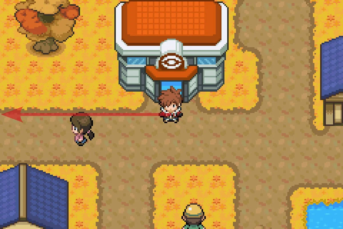 텔 타운 포켓몬 센터 밖에 서 있는 모습 / 포켓몬 언바운드