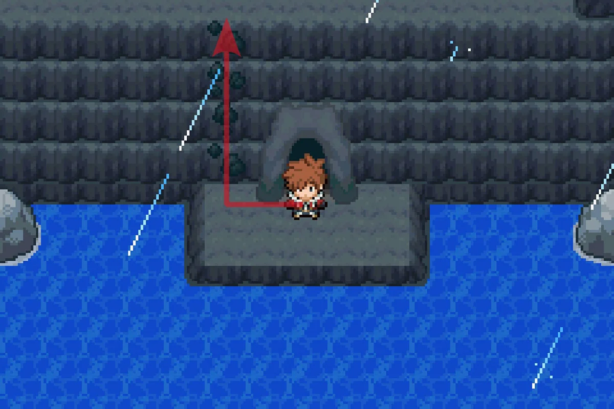 공허의 유적 입구 옆에서 락클라임을 사용하는 모습. / Pokémon Unbound