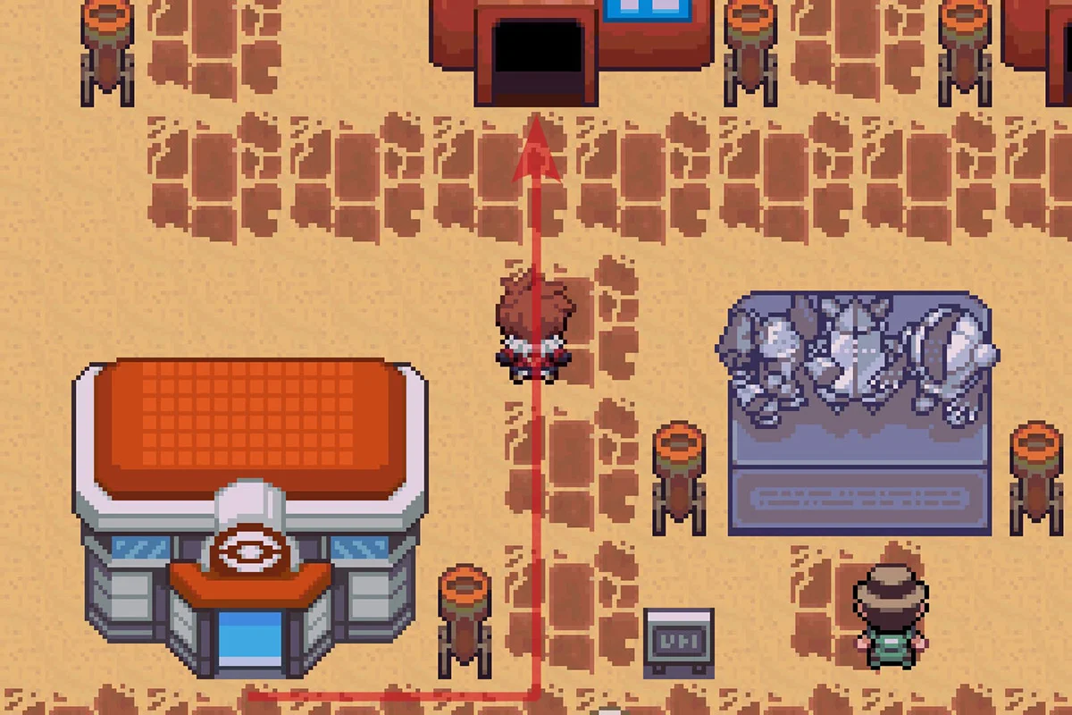 카우보이 NPC가 있는 집으로 걸어 들어가는 모습. / Pokémon Unbound