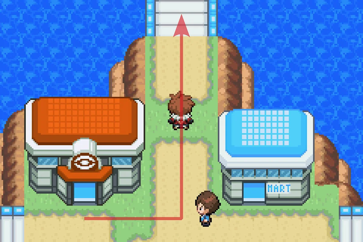 드레스코 타운 포켓몬 센터에서 북쪽으로 걷는 모습. / Pokémon Unbound