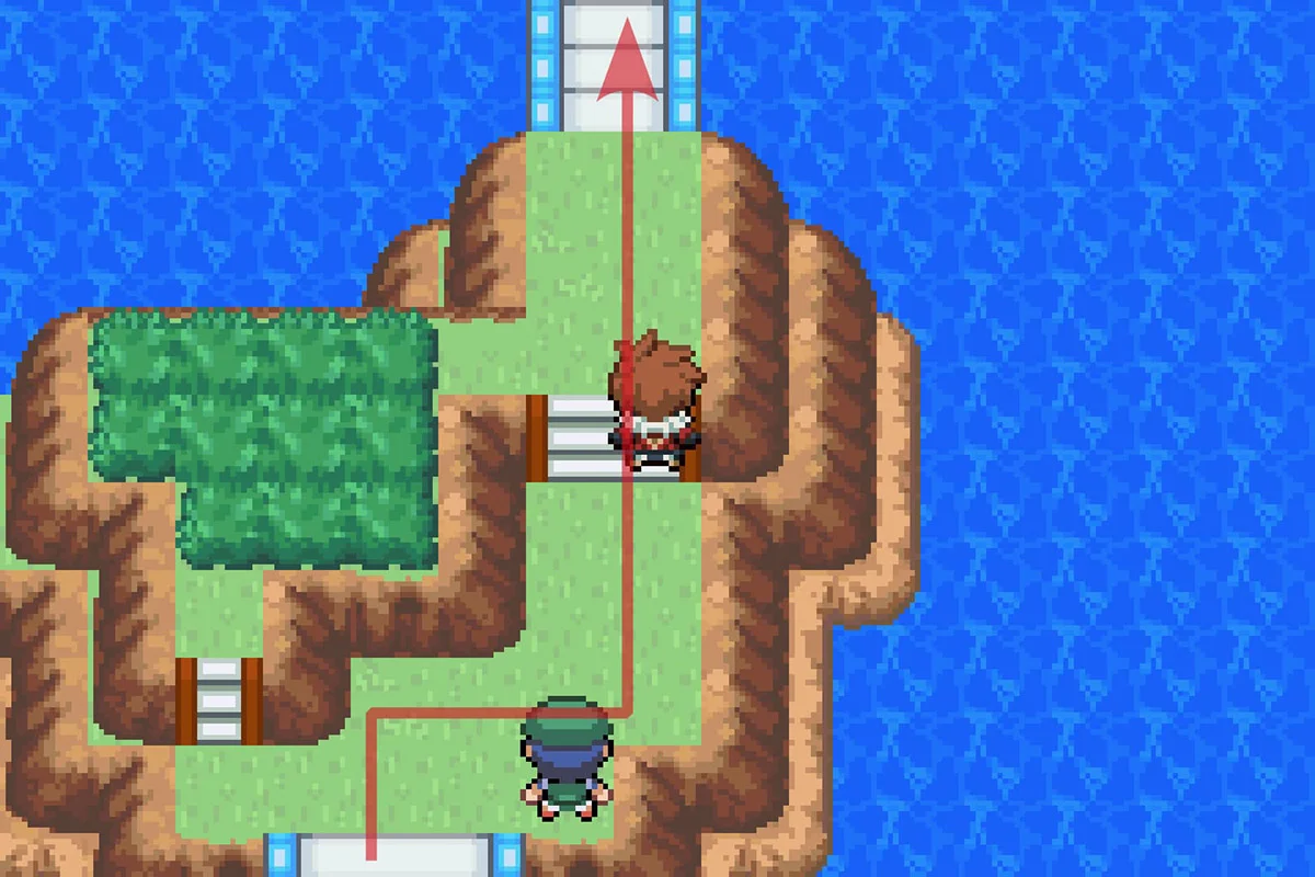 북쪽으로 가기 위해 작은 섬을 건너는 모습. / Pokémon Unbound