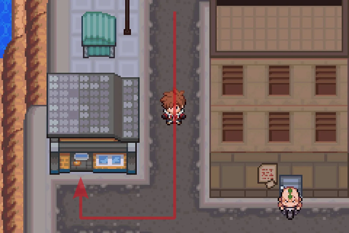 마을의 남서쪽 구석에 있는 집으로 들어가는 모습. / Pokémon Unbound