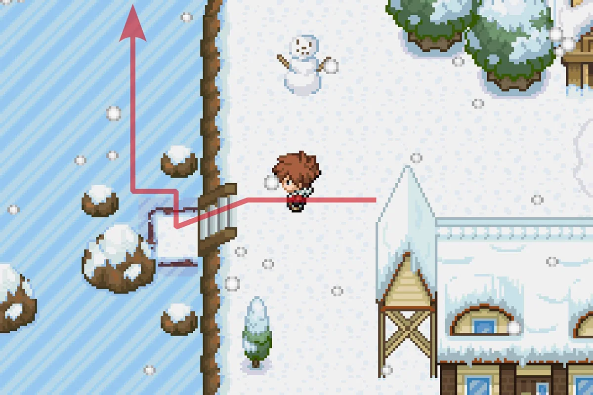 얼어붙은 호수를 북쪽으로 따라가는 모습. / Pokémon Unbound