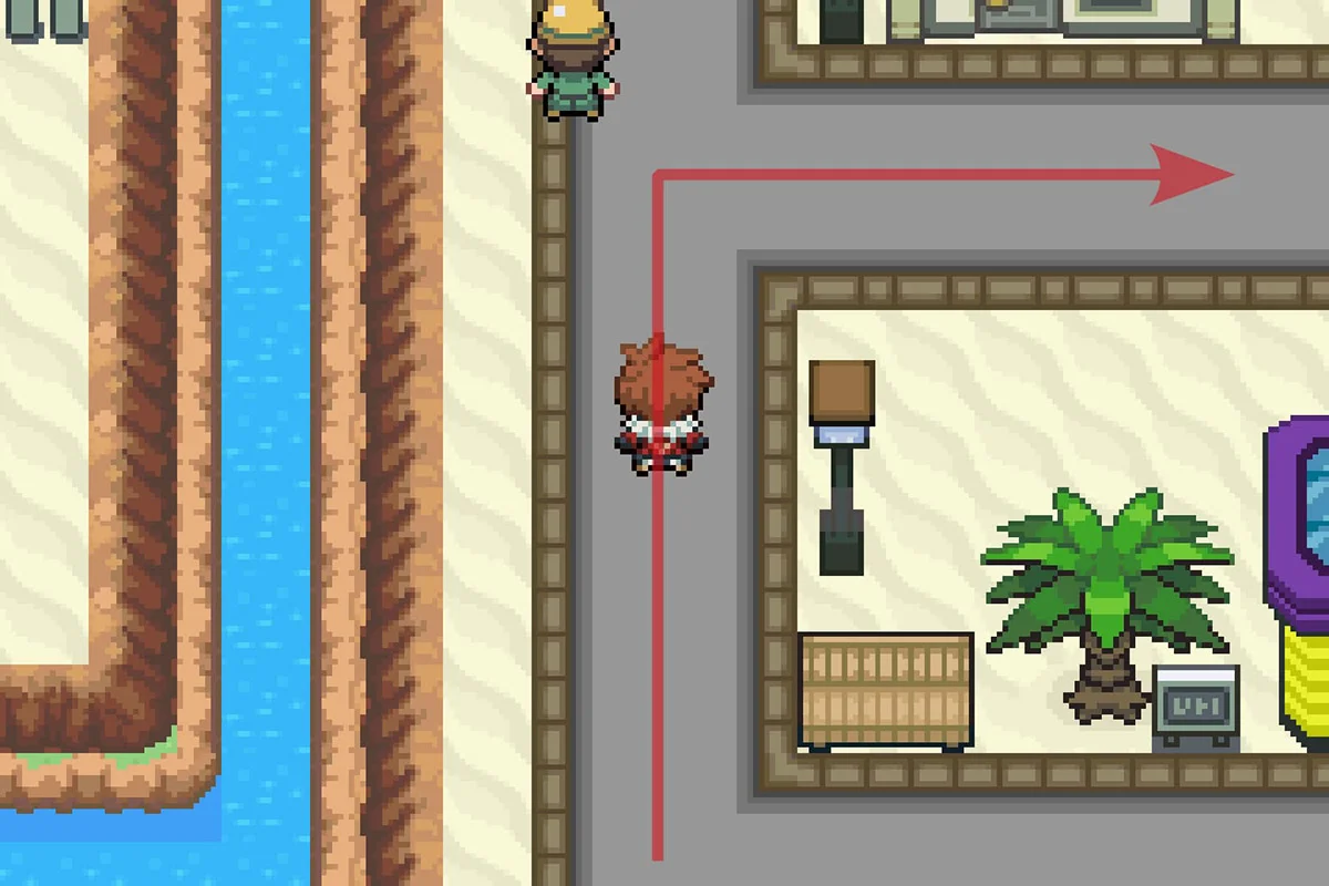 게임 센터 뒤로 가는 길을 따라가는 모습. / Pokémon Unbound