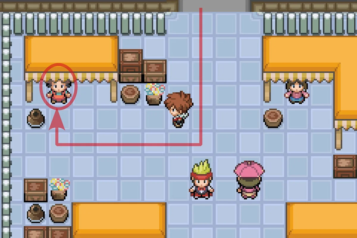 Speaking with the TM merchant. / Pokémon Unbound