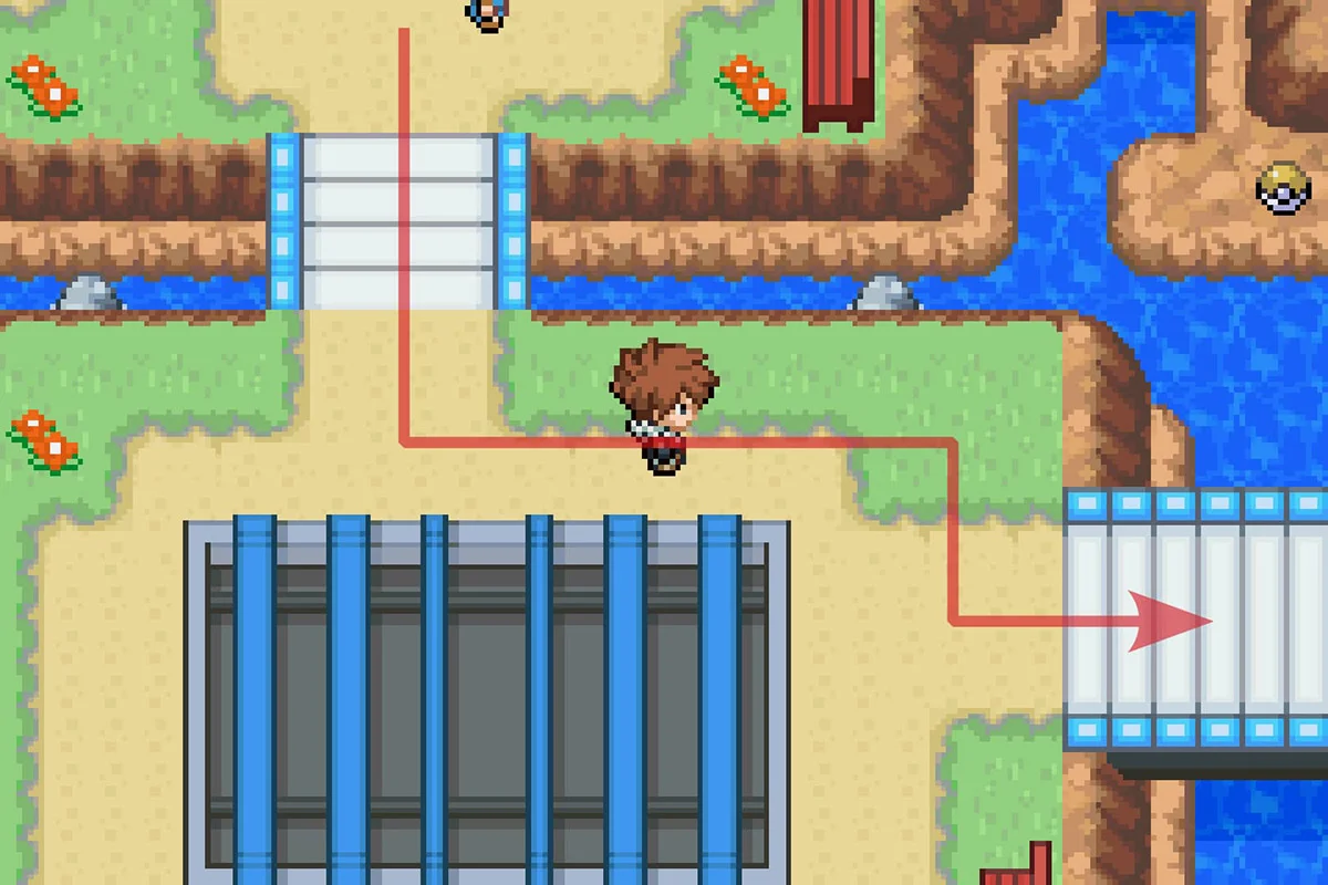 파이어 동상을 지나 동쪽으로 꺾는 모습. / Pokémon Unbound