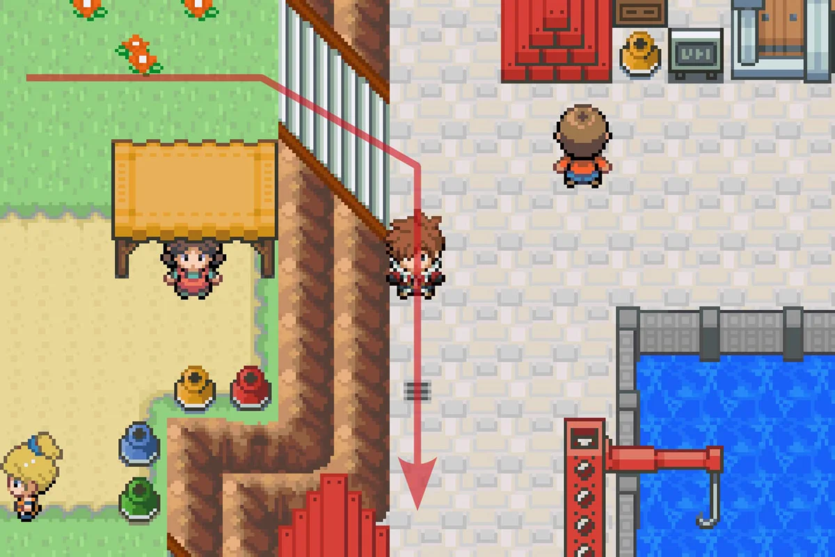 계단을 내려간 후 남쪽으로 방향을 바꾸는 모습. / Pokémon Unbound