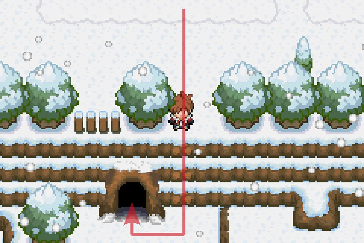 Using Rock Climb to enter the Icy Hole. / Pokémon Unbound