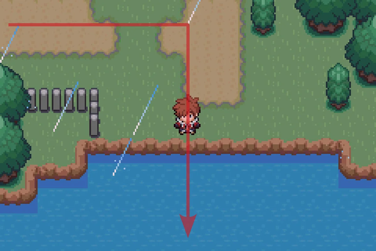 파도타기를 사용하여 남쪽으로 이동. / Pokémon Unbound