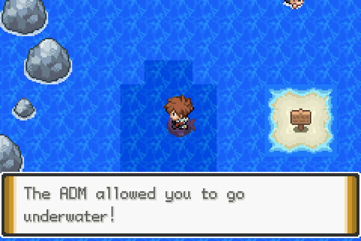 ADM을 사용하여 수중으로 이동. / Pokémon Unbound