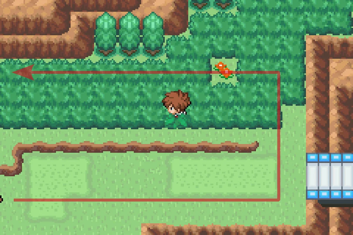 절벽의 틈을 통해 서쪽으로 걷는 모습. / Pokémon Unbound