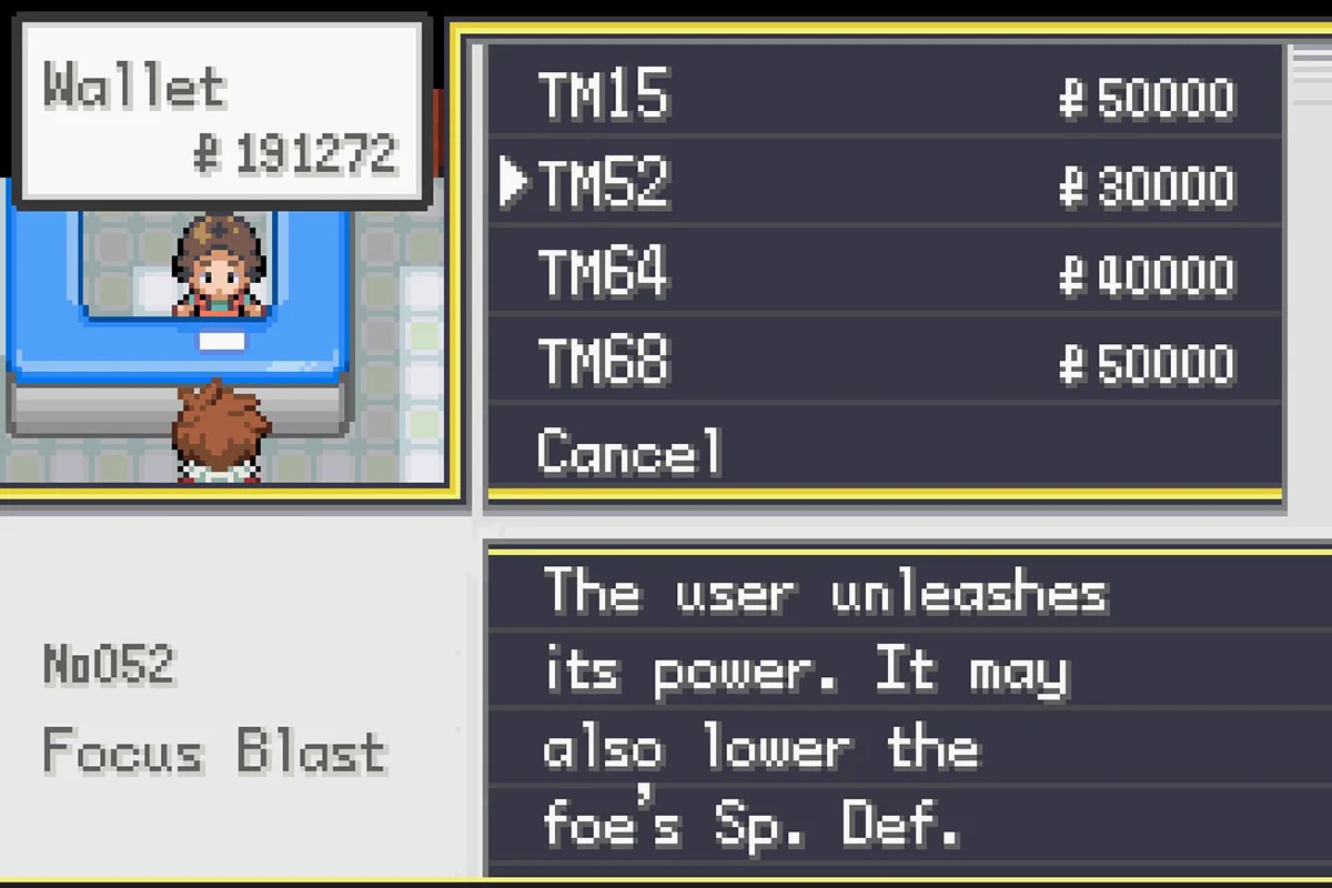 기합구슬 TM을 사는 모습. / Pokémon Unbound