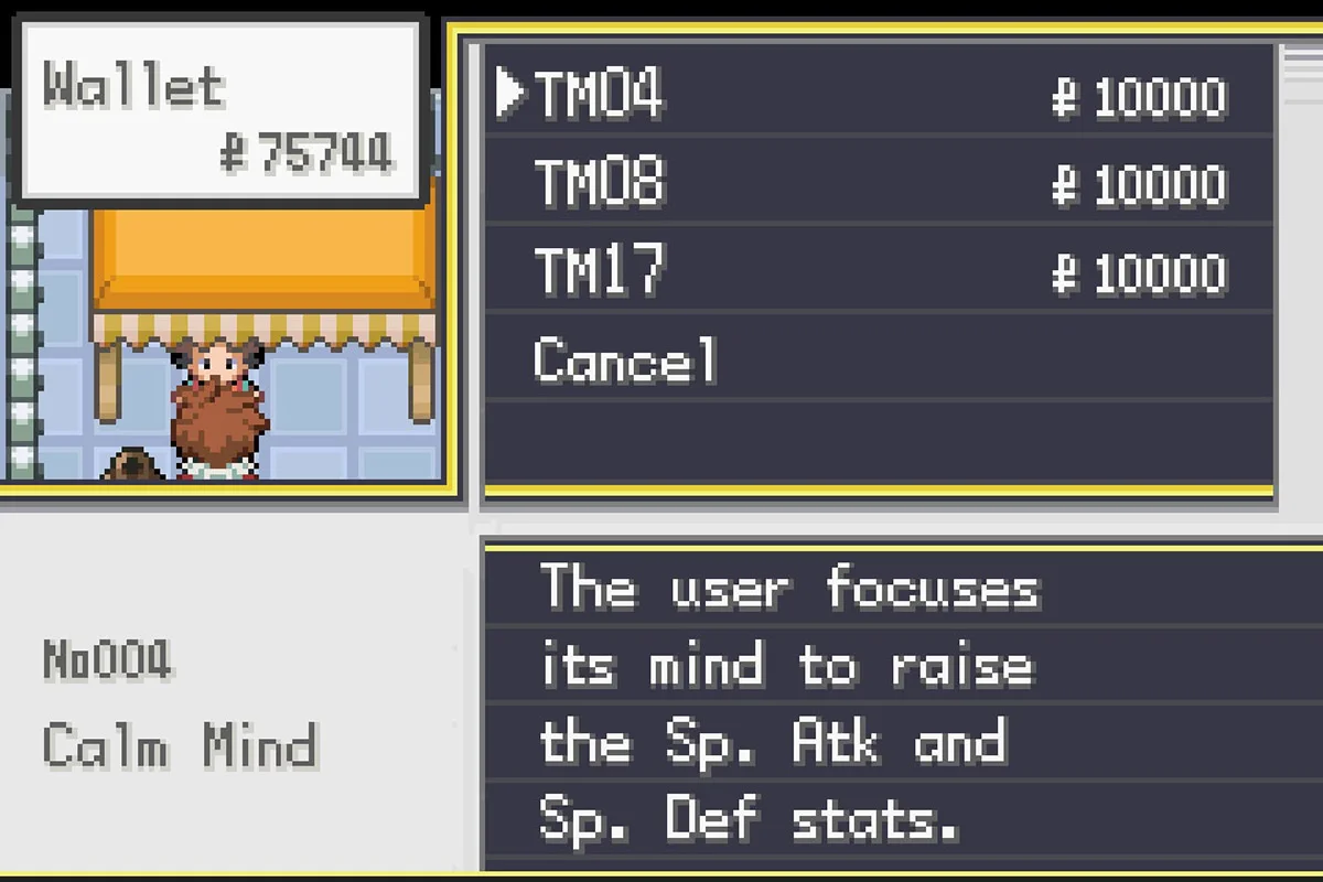 Buying TM04 Calm Mind. / Pokémon Unbound