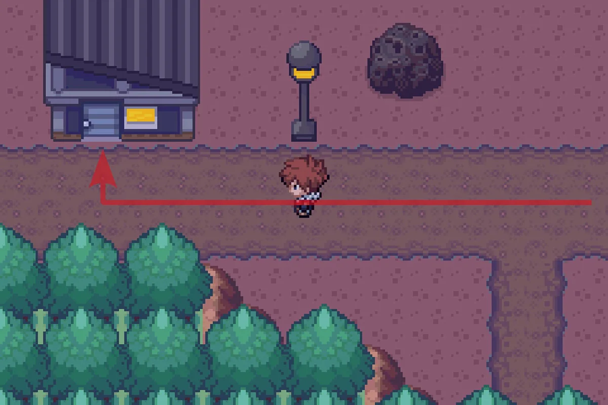 마을의 남서쪽 구석에 있는 집으로 들어가는 모습. / Pokémon Unbound