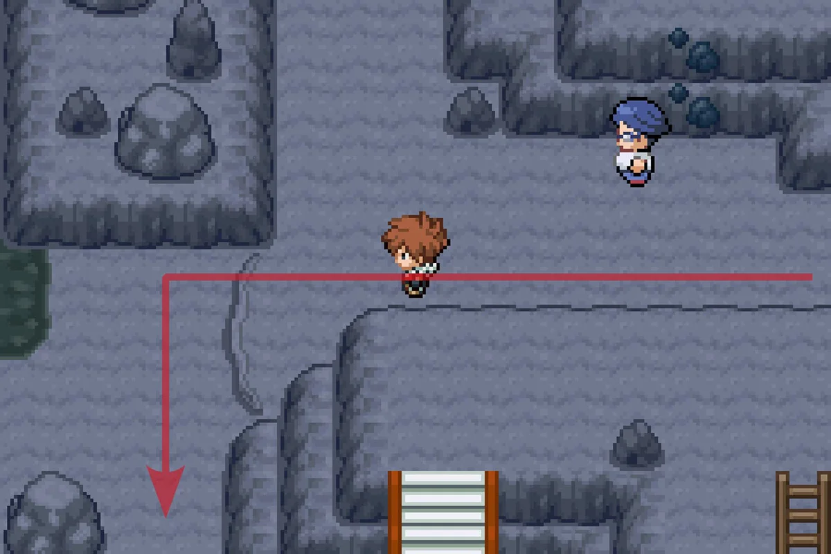 언덕에서 뛰어내려 남쪽으로 이동 / 포켓몬 언바운드