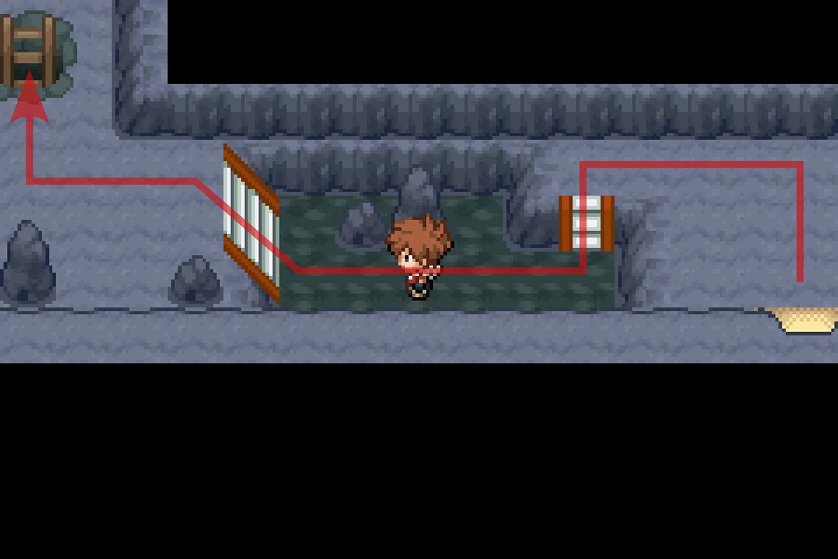 동굴 더 깊은 곳으로 내려가기 위해 사다리를 이용하는 모습. / Pokémon Unbound