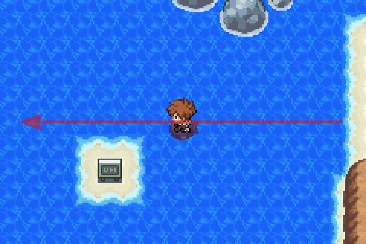 파도타기를 사용하여 계속 서쪽으로 이동. / Pokémon Unbound