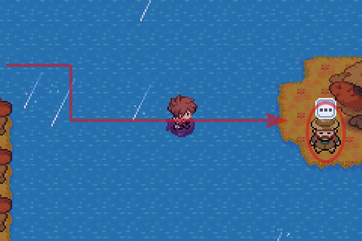 등산가 NPC가 있는 섬에 접근. / Pokémon Unbound