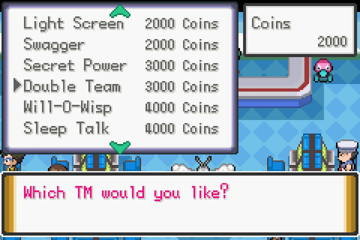 3,000 코인으로 그림자분신 (Double Team)을 사는 모습. / Pokémon Unbound