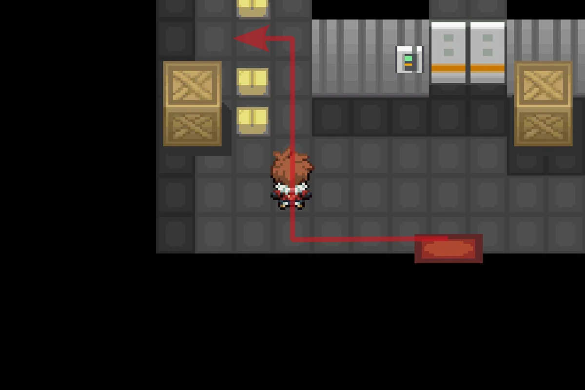숨겨진 암호를 찾기 위해 서쪽 상자 뒤로 가는 모습. / Pokémon Unbound
