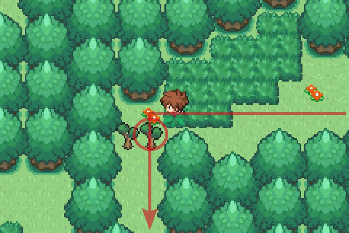 풀베기를 사용하여 남쪽으로 가는 길 열기. / Pokémon Unbound