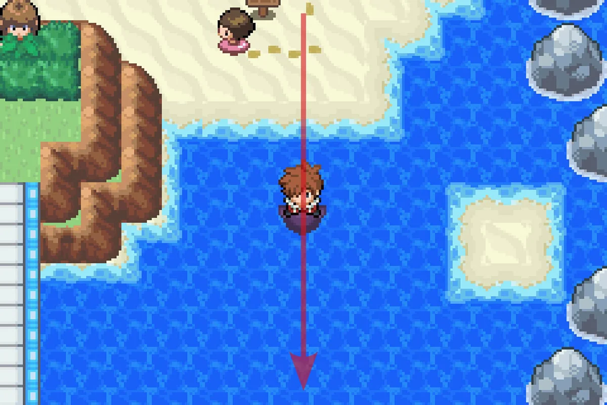 다리 옆으로 남쪽으로 파도타기 하는 모습. / Pokémon Unbound