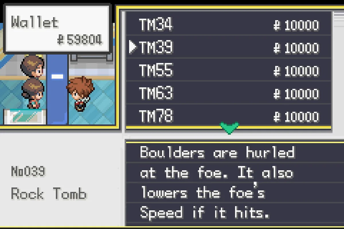 Buying Rock Tomb for 10,000 Poké Dollars. / Pokémon Unbound