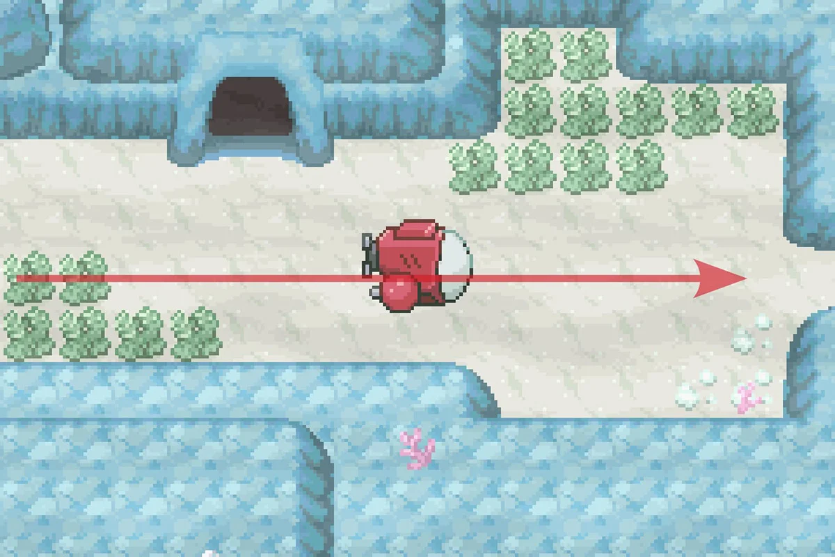 좁은 길을 통해 동쪽으로 계속 가는 모습. / Pokémon Unbound