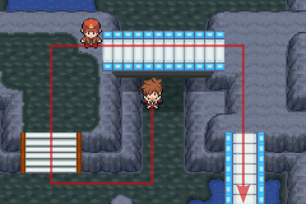 남쪽으로 계속 가기 위해 두 개의 다리를 건너는 모습. / Pokémon Unbound