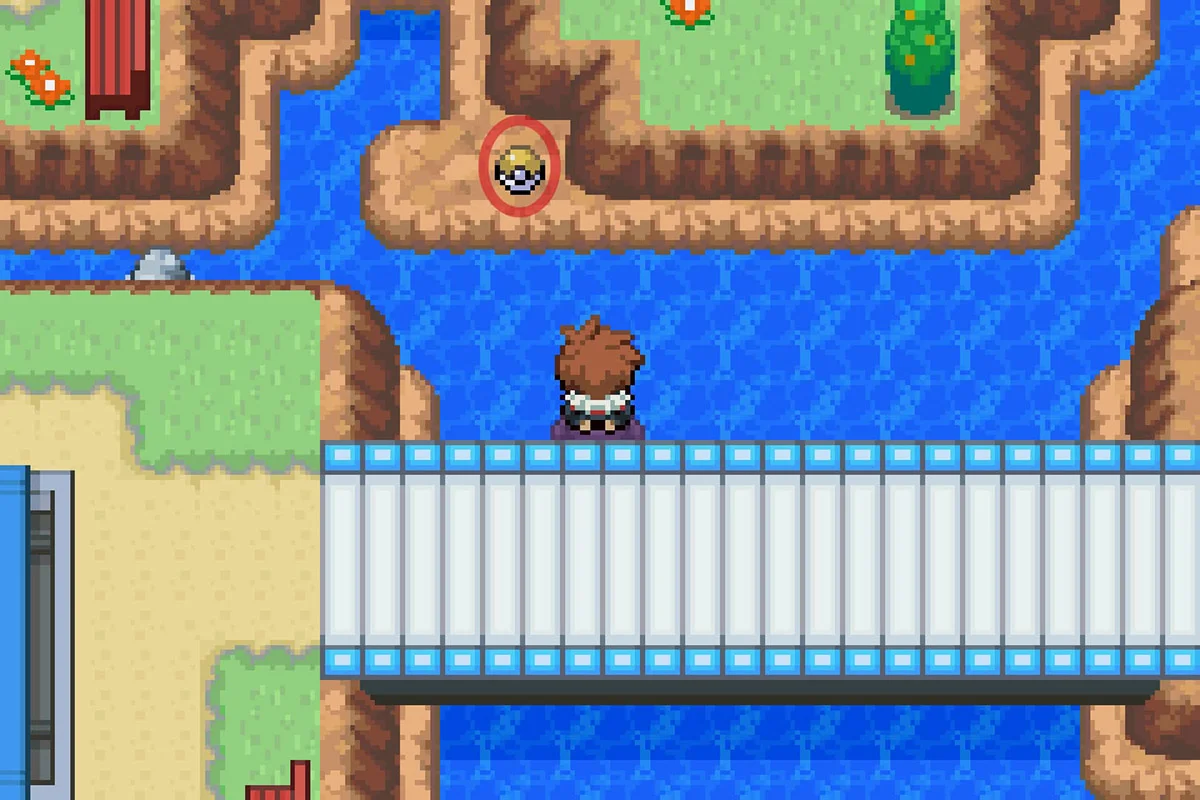 드레스코 타운 아래에서 세차게휘두르기 기술머신을 찾는 모습. / Pokémon Unbound