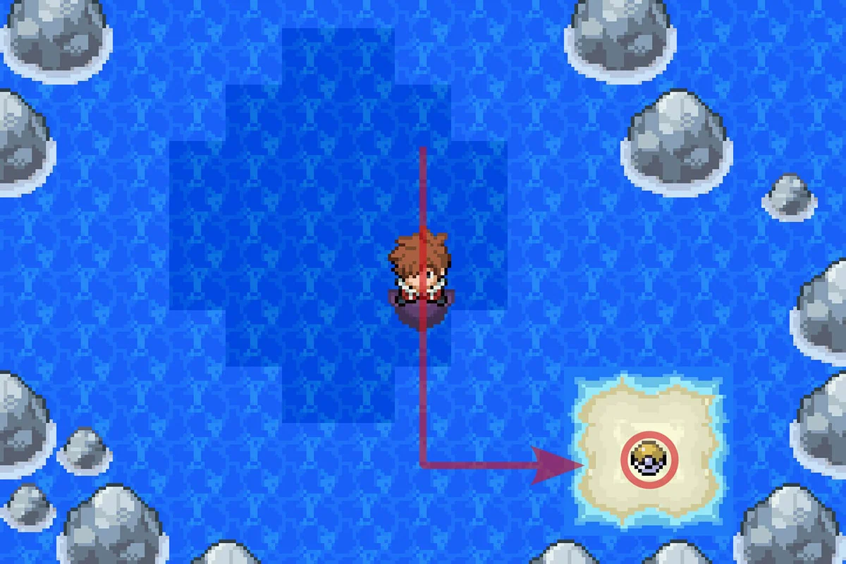 작은 섬에서 아이언테일 기술머신 발견. / Pokémon Unbound