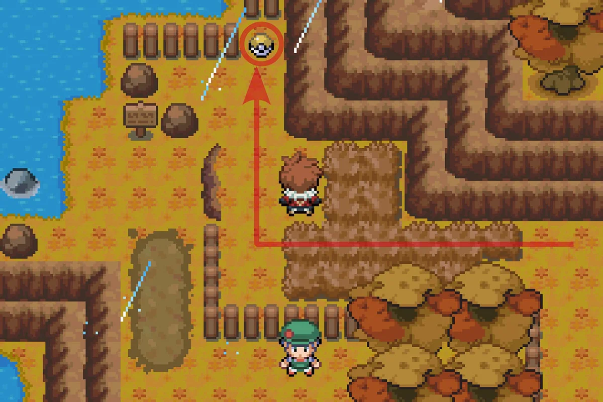 경로 끝에서 TM054 칼등치기 (False Swipe)을 찾는 모습. / Pokémon Unbound