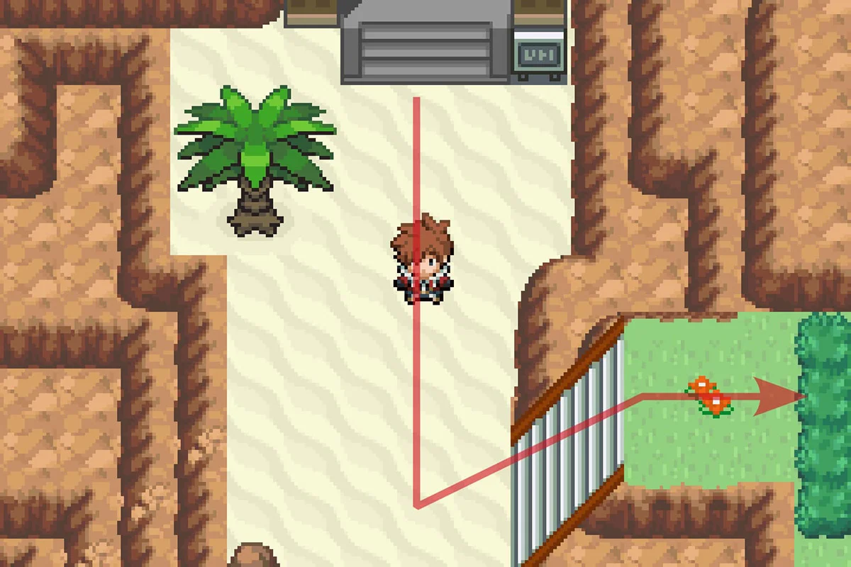 절벽을 오르기 위해 첫 번째 계단을 타는 모습. / Pokémon Unbound