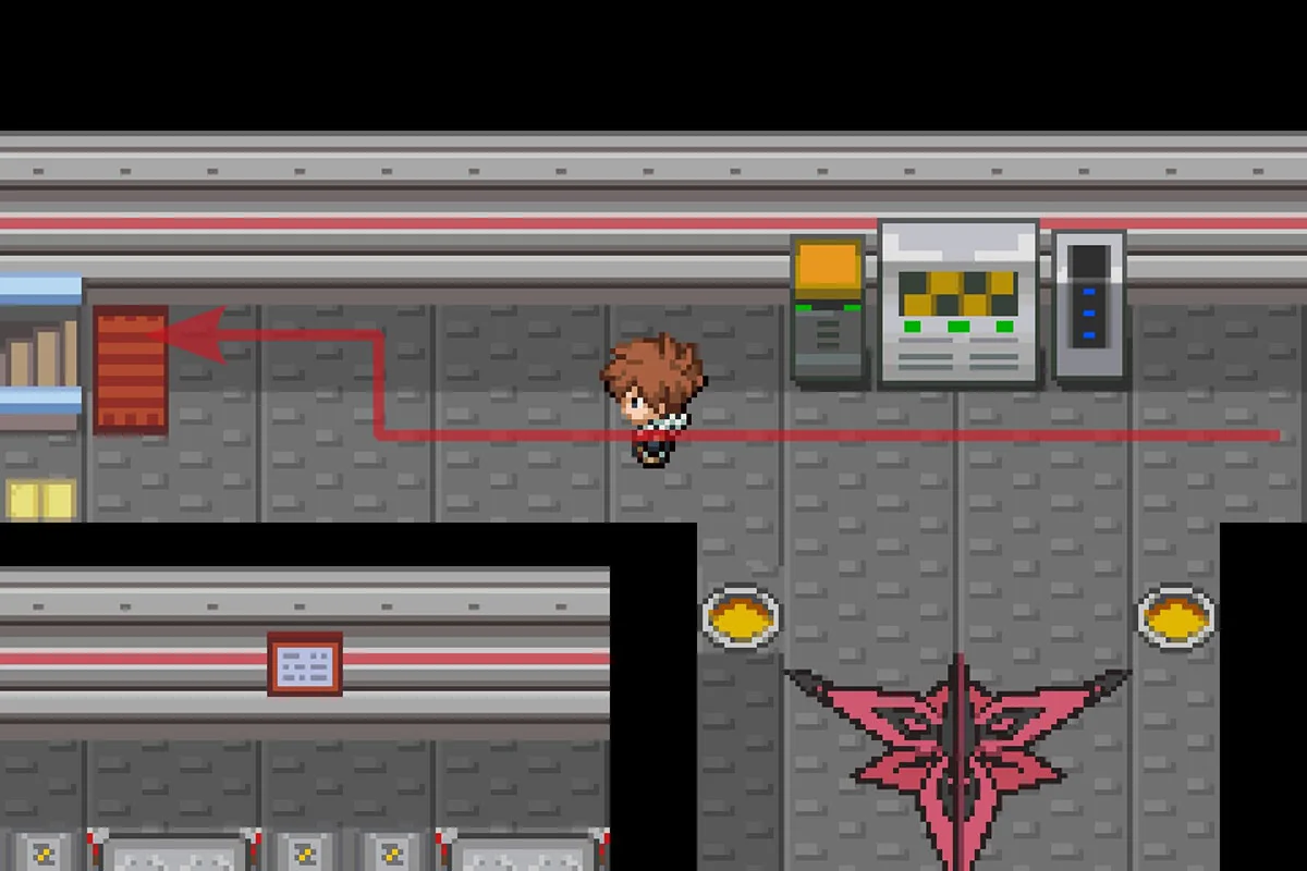 창고 더 깊은 곳으로 가기 위해 서쪽 계단을 이용하는 모습. / Pokémon Unbound