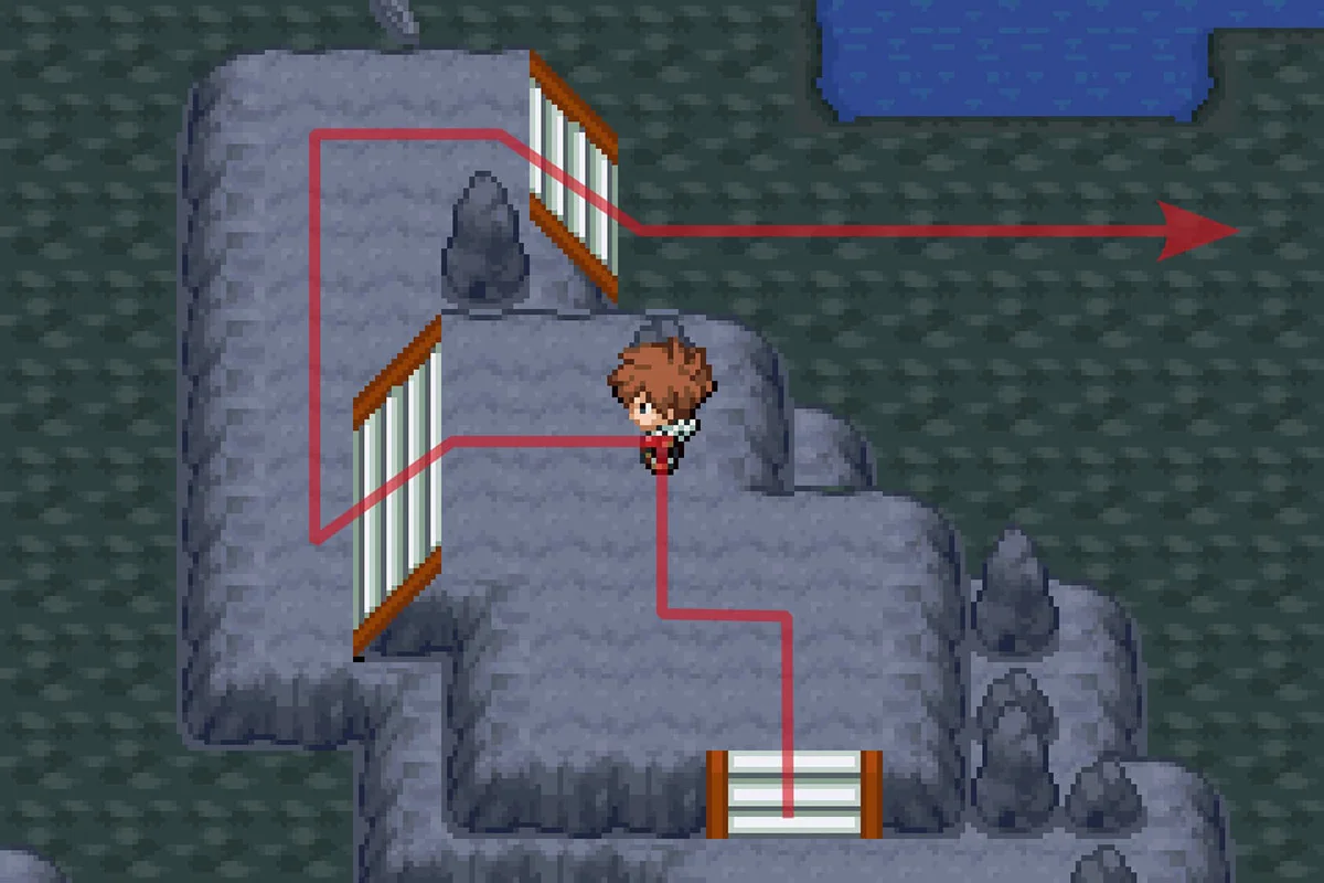 계단에서 내려와 동쪽으로 계속 가는 모습. / Pokémon Unbound