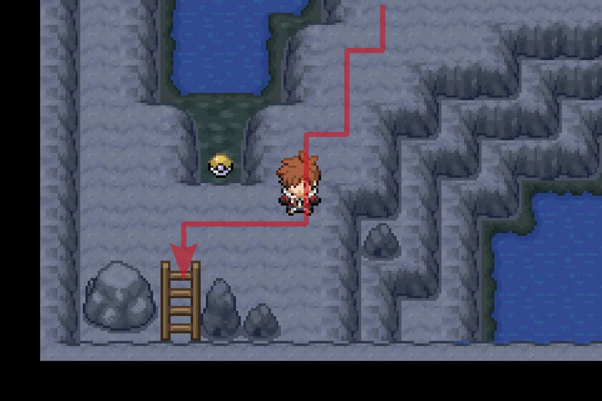 동굴을 나가기 위해 사다리를 이용하는 모습. / Pokémon Unbound