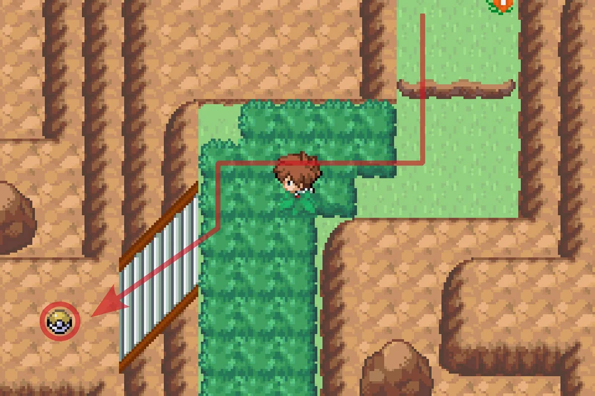 일부 계단 끝에서 강철날개 TM을 찾는 모습. / Pokémon Unbound