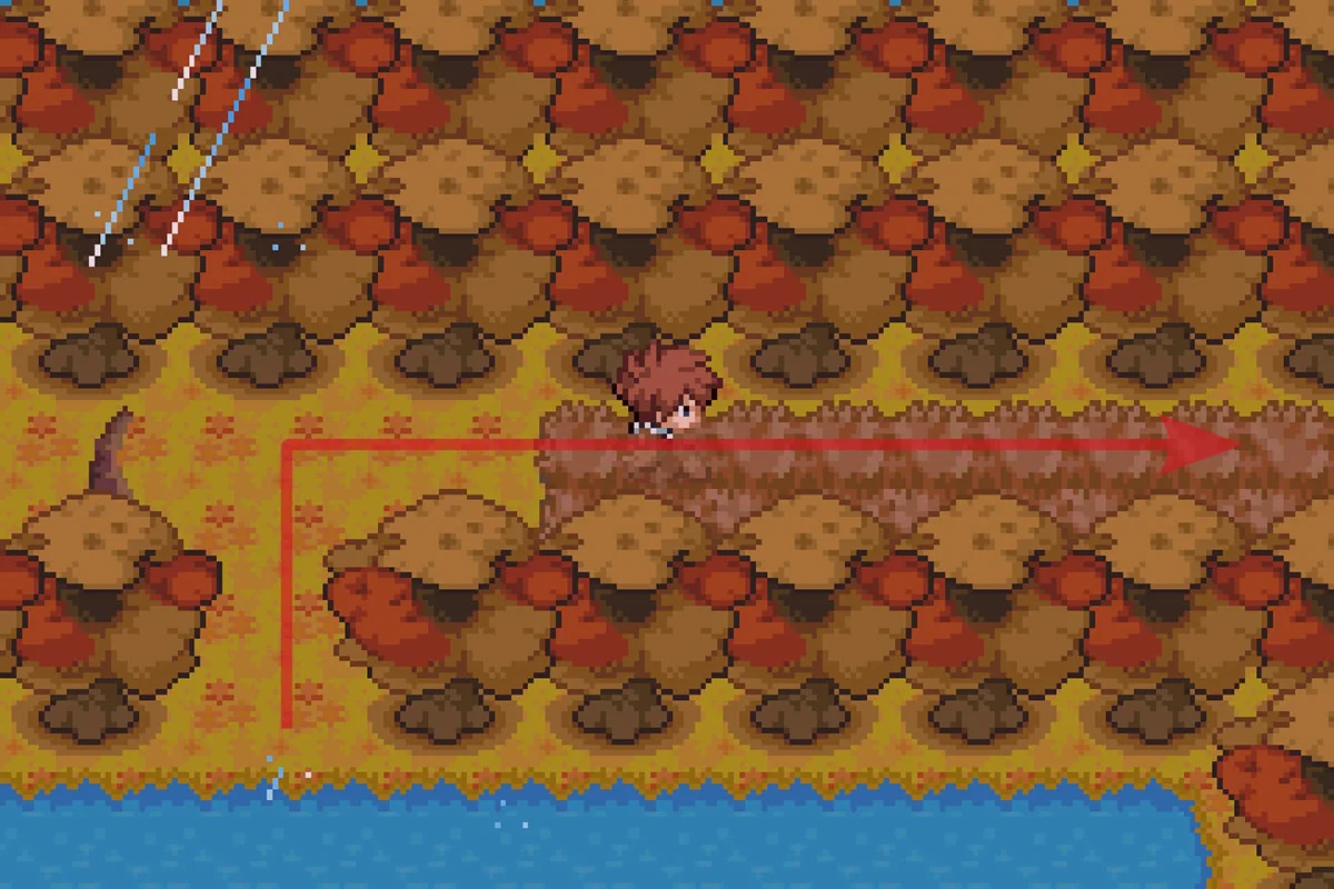 상륙 후 동쪽으로 길을 따라 이동. / Pokémon Unbound