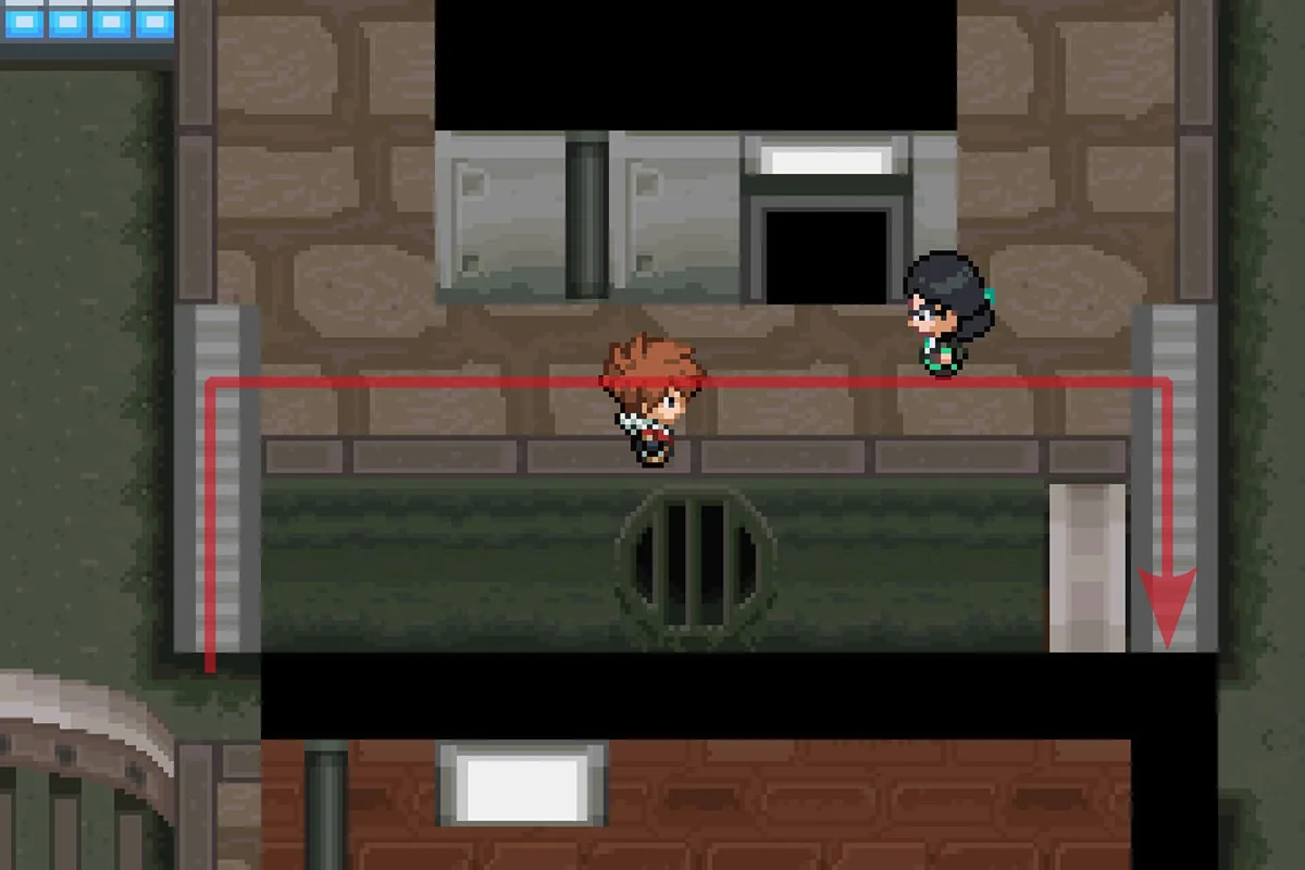 Going up to the higher level and then down using the other slope. / Pokémon Unbound