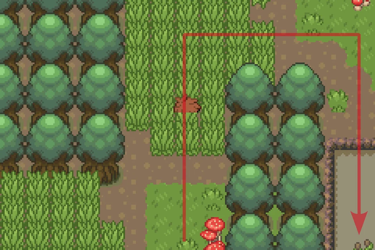 Walking around the trees to the East. / Pokémon Unbound