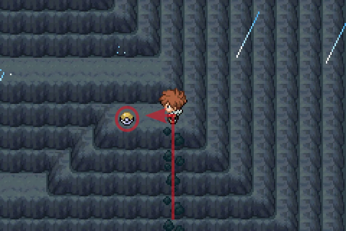 벽 꼭대기에서 스킬스웹 (Skill Swap) 기술머신을 획득하는 모습. / Pokémon Unbound