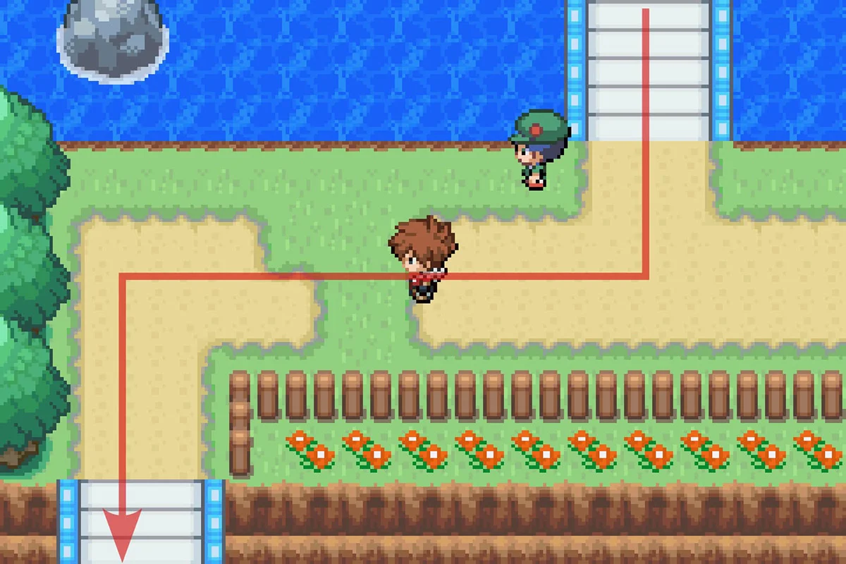 첫 번째 다리를 건넌 후, 서쪽의 다리로 가는 모습. / Pokémon Unbound