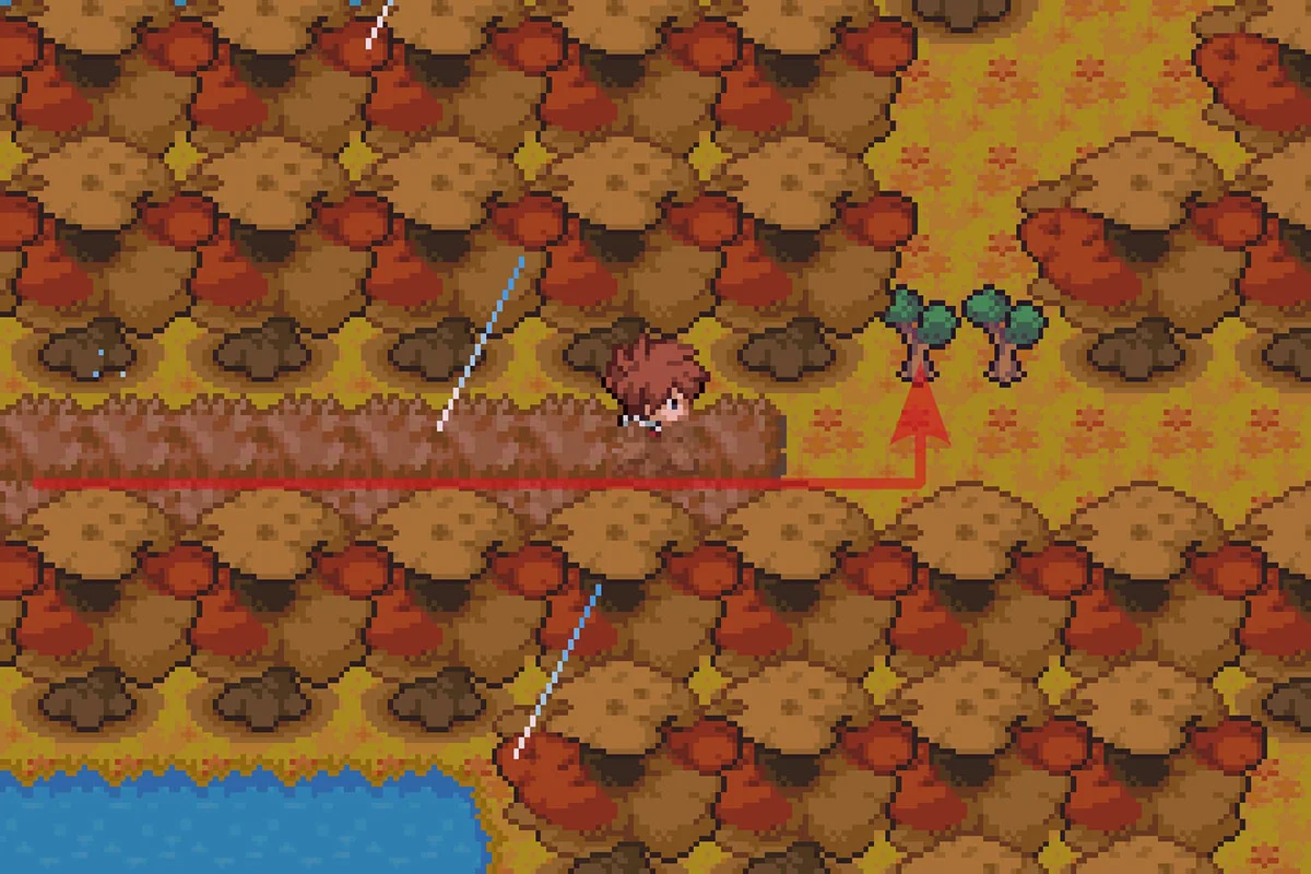 The path North blocked by cuttable trees. / Pokémon Unbound
