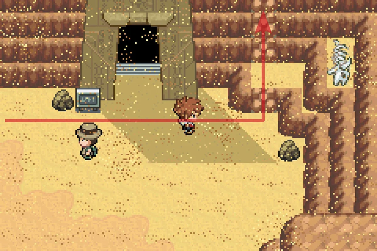 락클라임을 사용하여 무덤 입구 옆 벽 오르기. / Pokémon Unbound