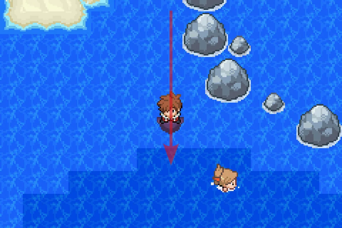 파도타기를 이용하여 물 속으로 들어가는 모습. / Pokémon Unbound